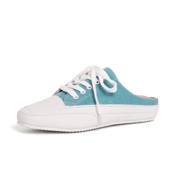 

neujge Canvas sandals and slippers women wear 2019 summer new wild Korean version without heel lazy Baotou half slippers 3240