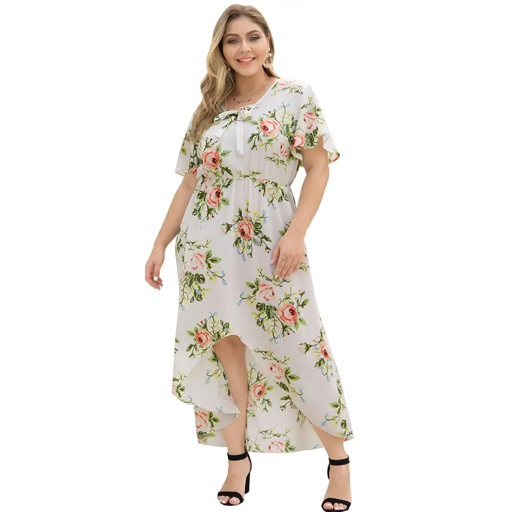 Плюс XL-4XL женское летнее повседневное длинное платье для отпуска с цветочным принтом и асимметричным подолом