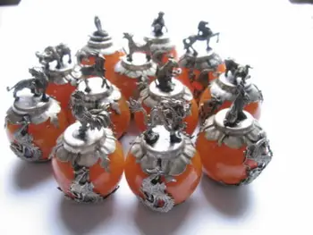 

decoration brass Tibet Silver 12 pcs set old Decorated Tibet-silver handwork 12 zodiac beeswax statue Ball & dragon