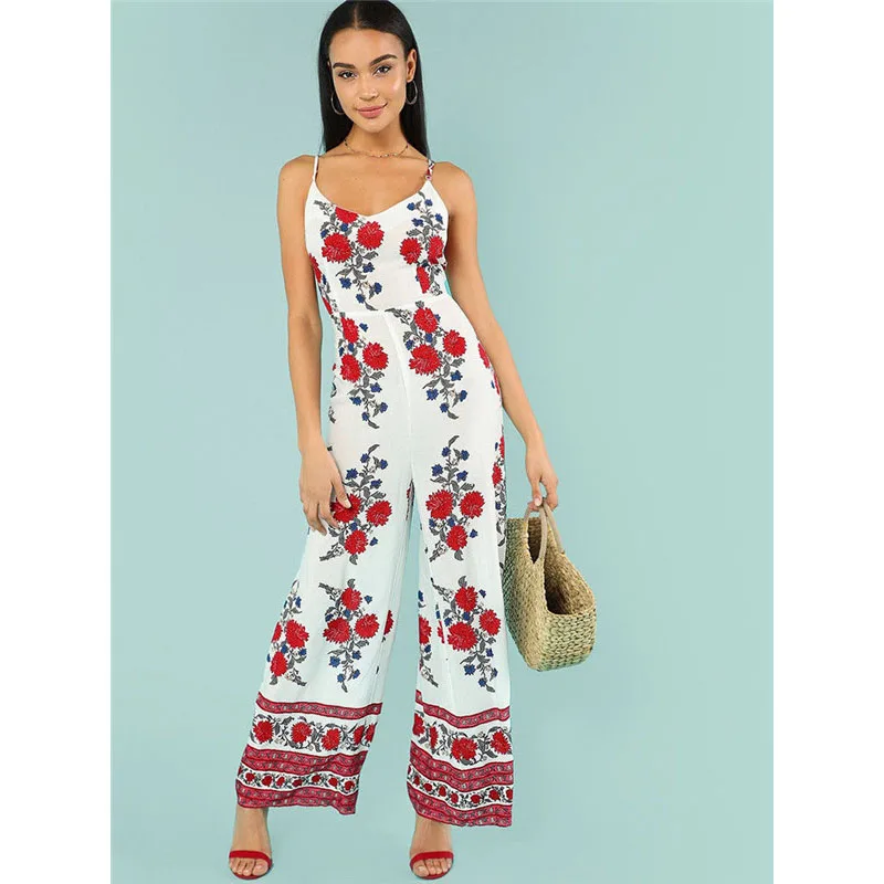Ladies Loose V Neck Backless Jumpsuit Summer Elegant