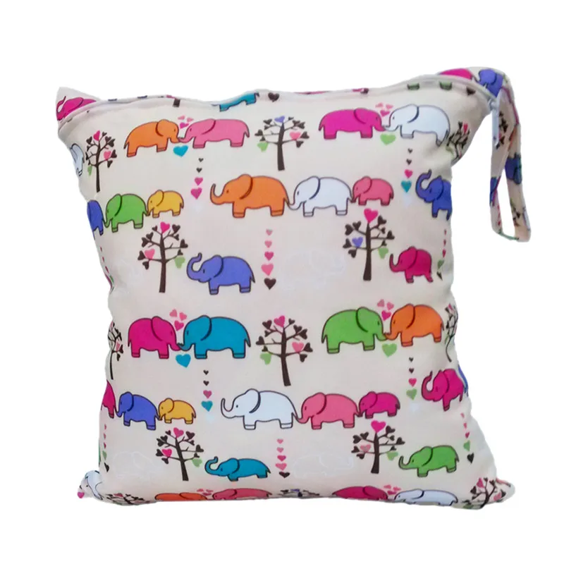 Детские Пеленки сумки с принтом двойной молнии Влажная/сухая сумка водонепроницаемый влажная ткань пеленки рюкзак многоразовые пеленки крышка - Цвет: Elephant