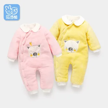 

Autumn new born baby clothes Coral wool insulation romper infant clothes baby Leopard zebra pattern Cute cartoon pig romper