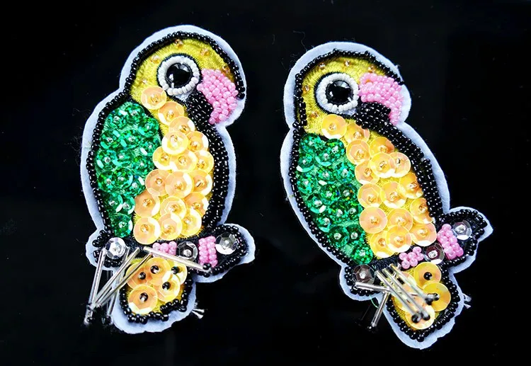 parrot rhinestone beaded sequins patches embroidered patches for