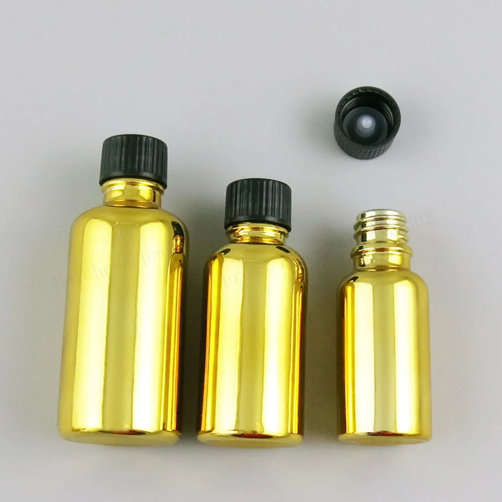 200 x Refillable Gold Glass Vials with Black Phenolic Cone Lined Caps