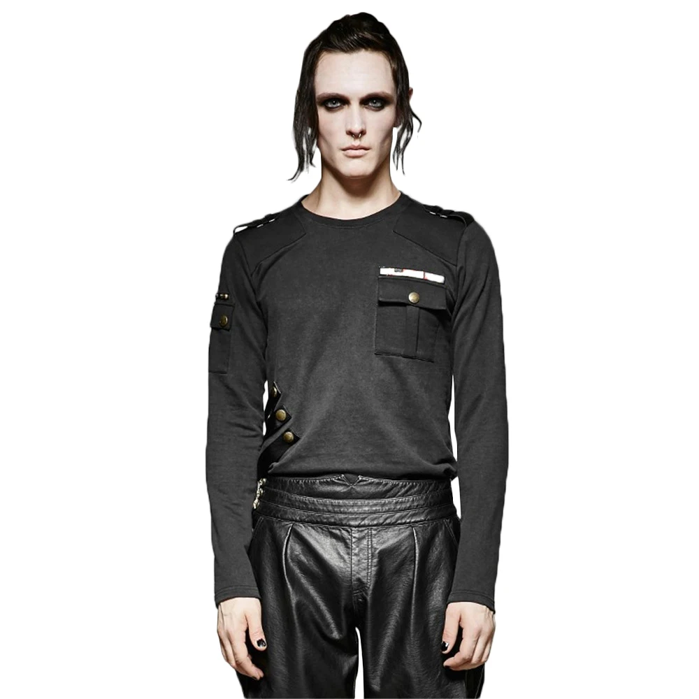 Rock Punk Spring Autumn Cotton Long Sleeve T shirt Gothic Men Casual