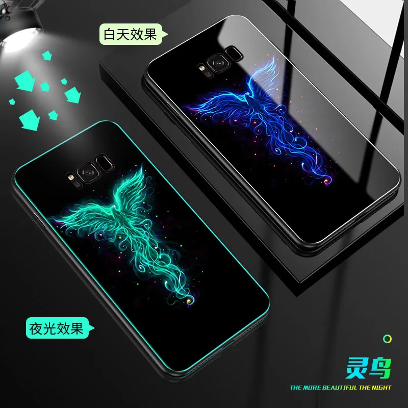dragon Tiger horse Luminous Glass Case For Samsung Galaxy S9 S9 plus Luxury case For Samsung