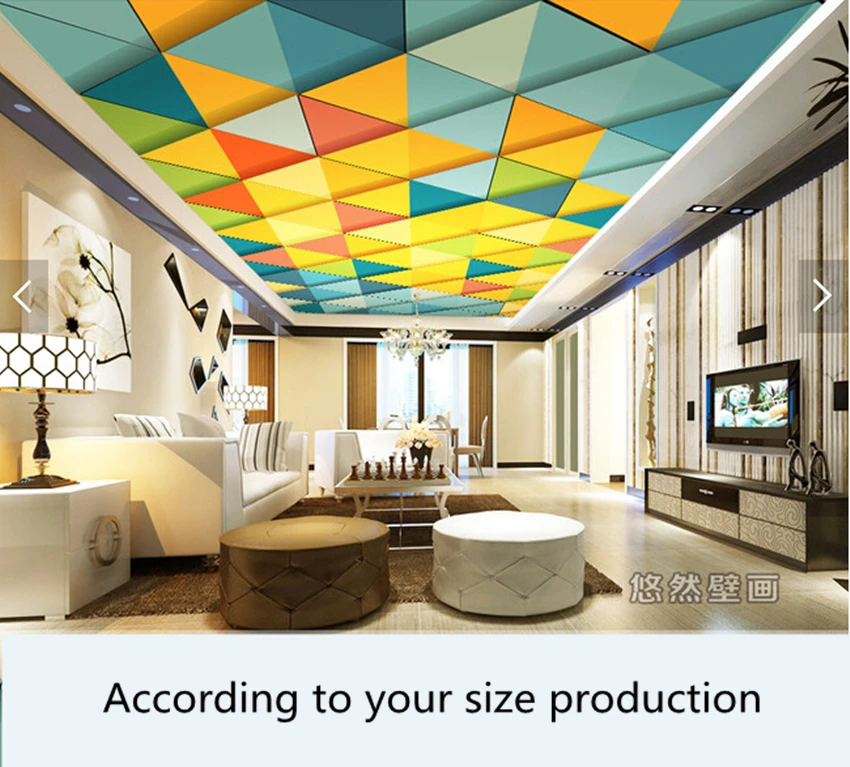 Custom ceiling wallpaper. 3D geometric pattern for the living room hotel restaurant ceiling wall