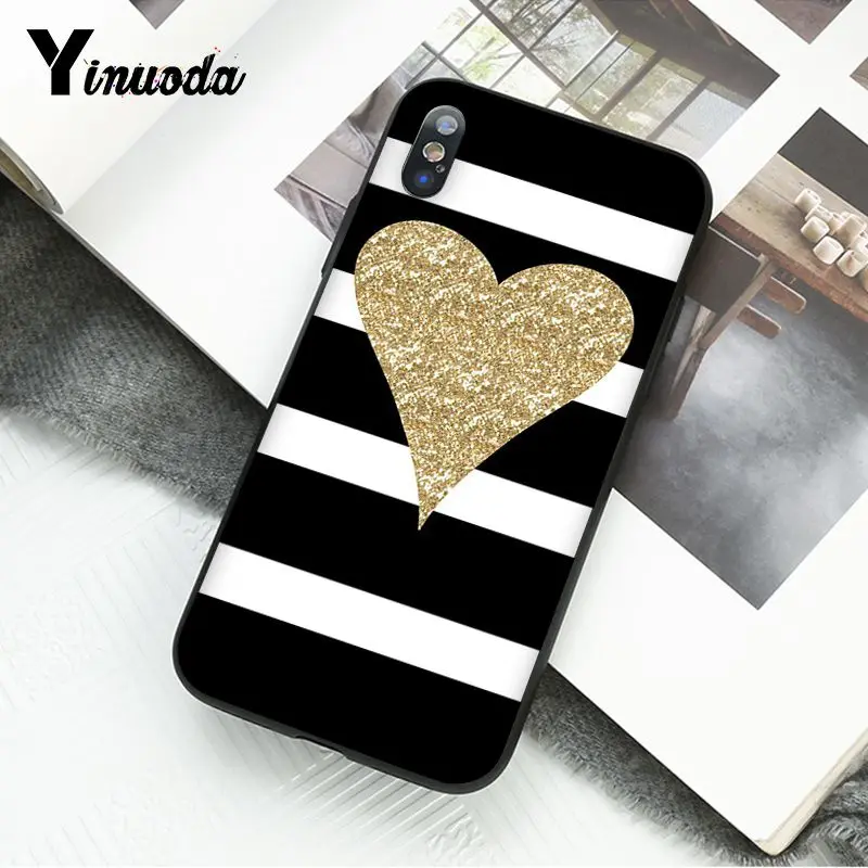 Black White Strip Pink Bling Heart