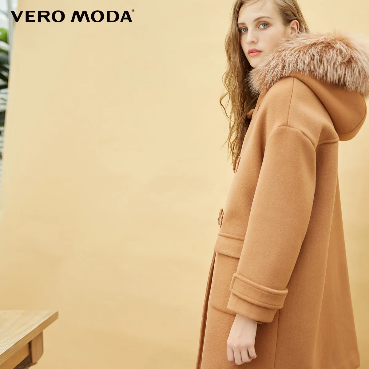 Vero Moda меховой воротник 80% шерсти с капюшоном Тедди Стиль длинное шерстяное пальто | 318327512