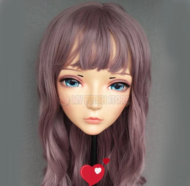 Latex Female Sweet Girl Half Head Kigurumi Mask With BJD Eyes Cartoon Cosplay