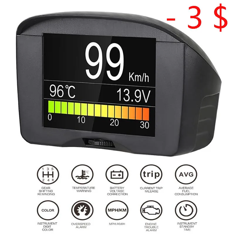 

Car OBD Diagnostic Digital Hud Alarm Fault Code Water Temperature Gauge Voltage Speed Meter Display Auto Obd2 II Scanner Tool