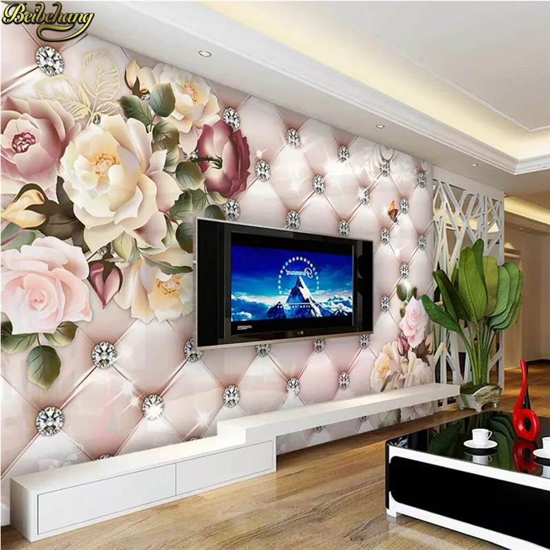 beibehang custom Vintage flower diamond soft bag 3D Mural Wallpaper Backdrop Decor Mural Modern Wall paper Painting Living Room fruit flower round drill diamond painting 40 30cm