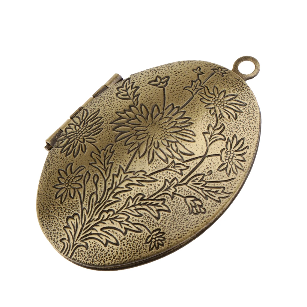 Chic Vintage Flower Engraved Photo Picture Frame Charm Oval Shape Locket Pendant DIY Jewelry