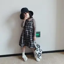 Платье в клетку в Корейском стиле для девочек модные осенние платья-майки для девочек 2-7 лет PX52