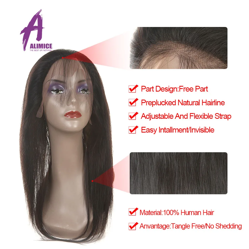 ALIMICE Hair Indian Straight Hair 360 Lace Frontal Closure With Baby Hair Non Remy Human Hair Free Part Natural Color 12-24inch (9)