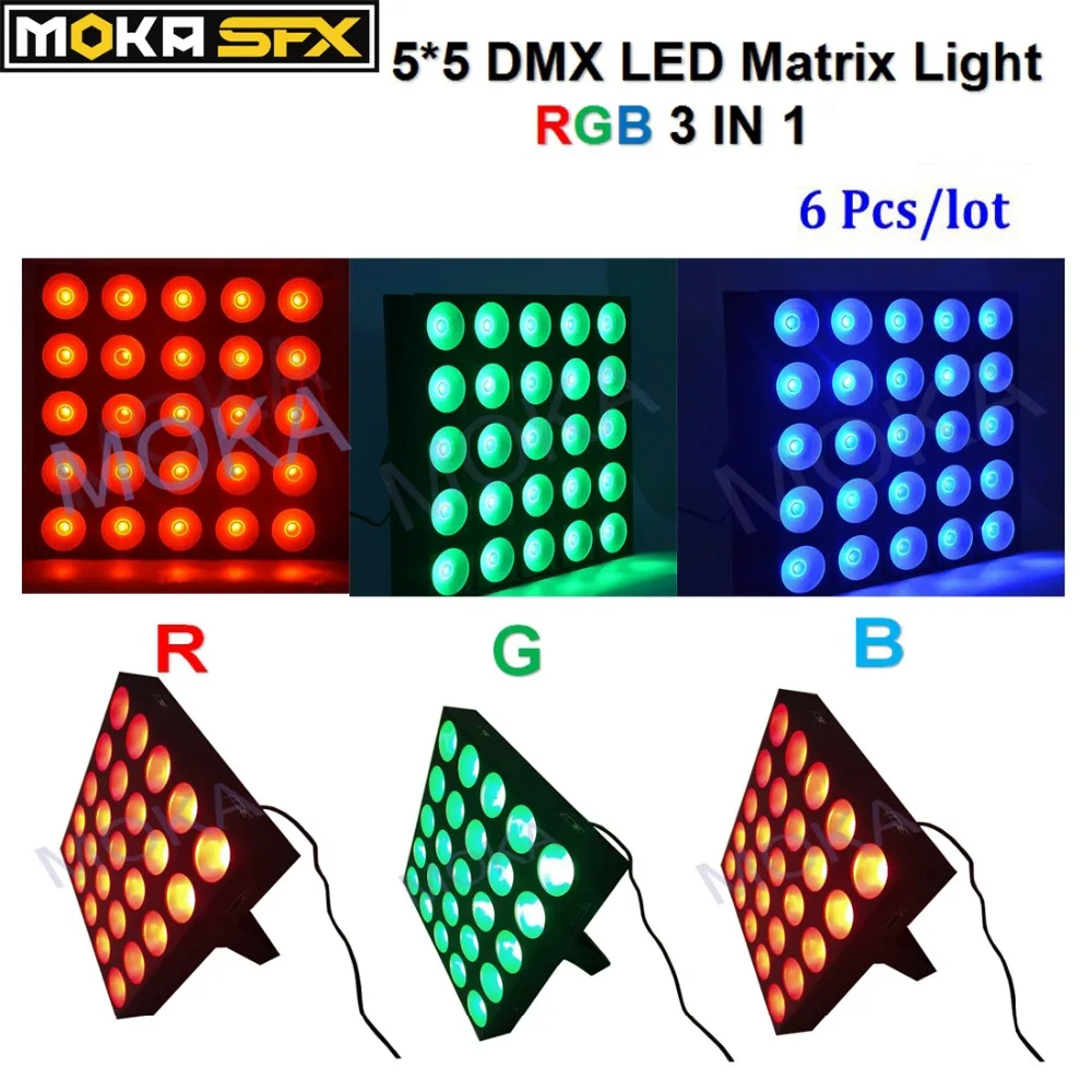 

6pcs 25*30W Led Matrix Lights DMX RGB 3 in 1 Stage Lightings DJ Equipment for Disco Bar Nightclub Wedding Stage Party Decoration