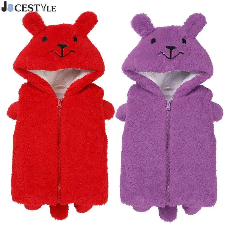 Newborn Baby Kids Clothes Winter Fleece Faux Fur Cartoon Bear Hooded Sleeveless Waistcoat Vests For Kids Clothes