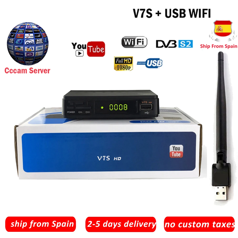Satellite TV Receiver Gtmedia V7S HD Receptor With 1 Year Europe Cline