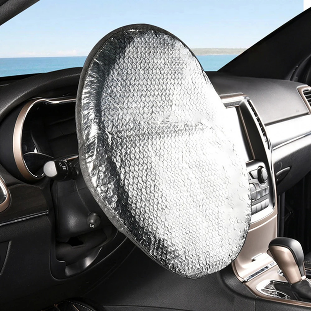 NICECNC Car Steering Wheel Sun Shade Cover Double Layer Foil Anti-Hot Reflect Sunlight