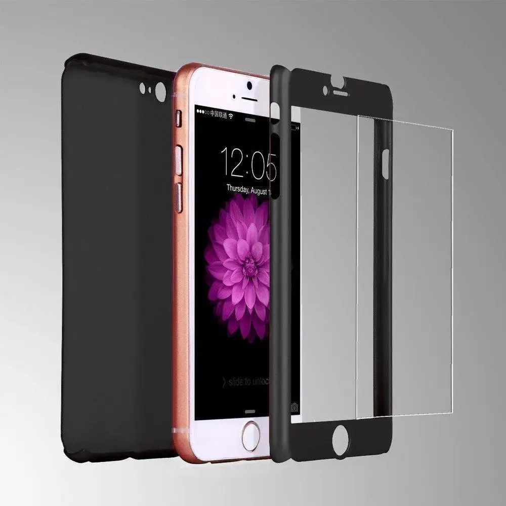 Ultra Thin Full Hard Case Cover & Tempered Glass Screen Protector for Apple iPhone 6S Black