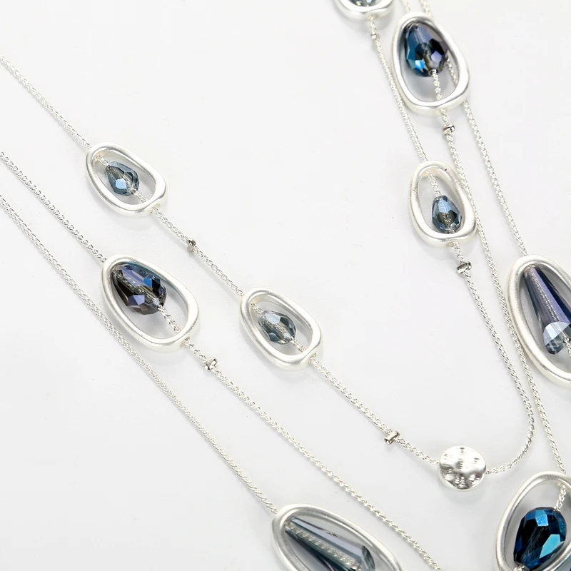 Богемное ожерелье с кристаллами и бусинами для женщин, Синие стразы, этнические украшения, многослойное ожерелье из сплава