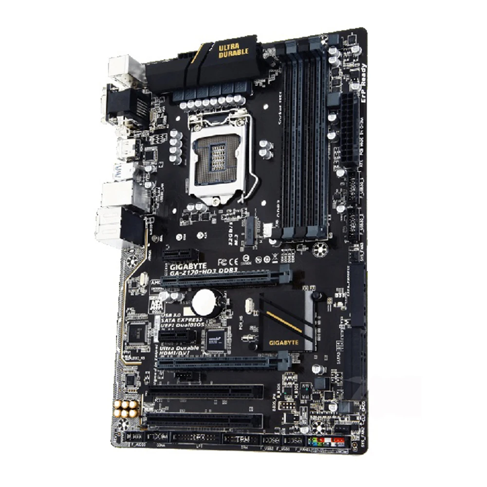 الأصلية المستخدمة سطح اللوحة جيجابايت GA-Z170-HD3 DDR3 Z170 LGA 1151 النواة i7 i5 i3 DDR3 64G SATA3 USB3.0 VGA HDMI DVI ATX