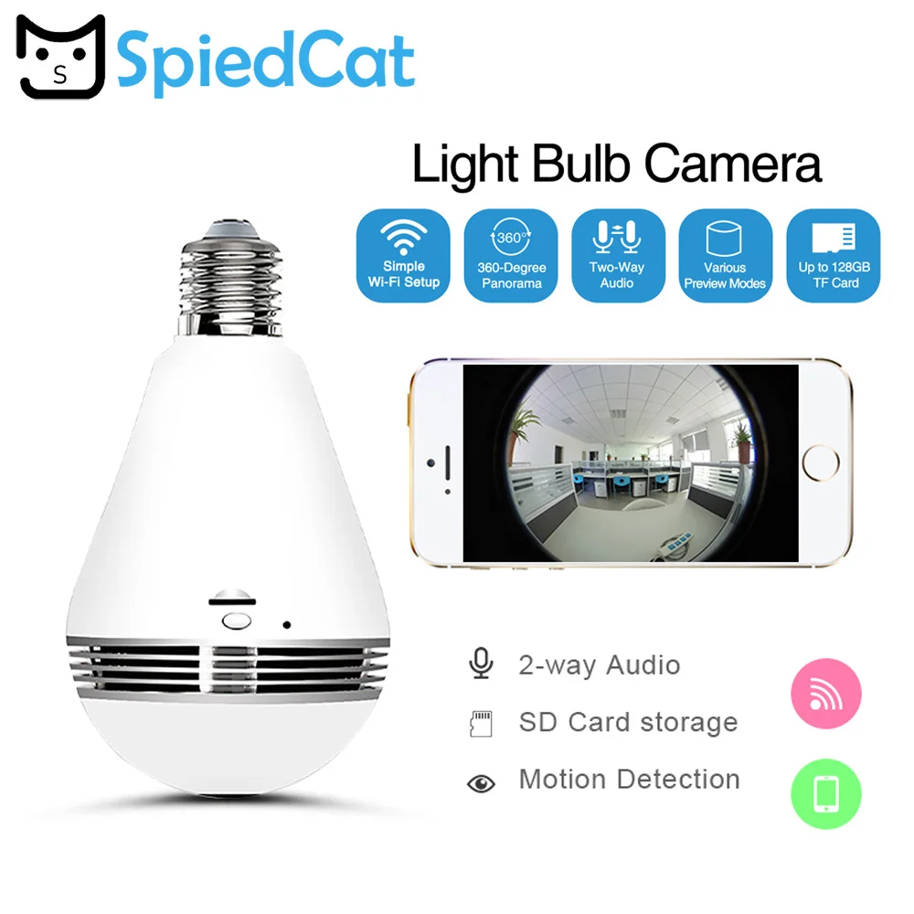 

Bulb Lamp Wireless IP mini Camera Fisheye 360 Degree Video Camera Looline CCTV Home Security 3D VR Panoramic Surveillance Cam