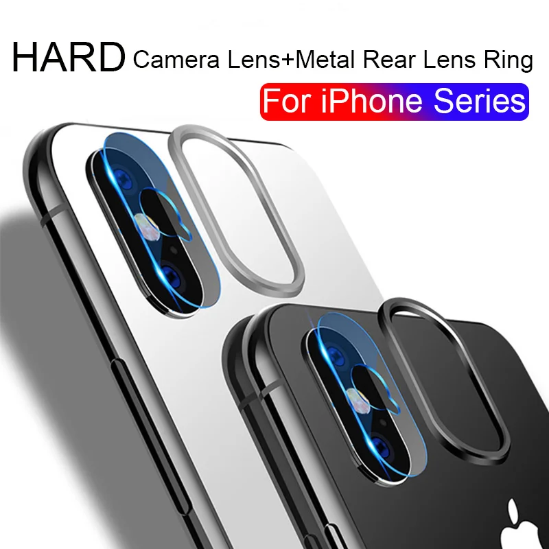 

Glass On For iPhone XS Max XR X 10 8 7 Plus Hard Camera Lens Glass+Metal Rear Lens Protective Ring Screen Protector For iPhone