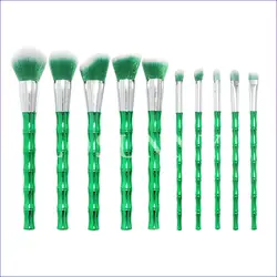 Высокое качество 10 шт. наборы кистей для макияжа Пластик зеленый бамбуковой ручкой подводка для глаз Пудра Тени для век составляют