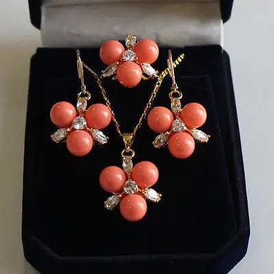 

Charming 8mm Pink Shell Pearl Earring Pendant Ring #7/8/9 Jewelry Set AAA style Fine Noble real Natural free shipping