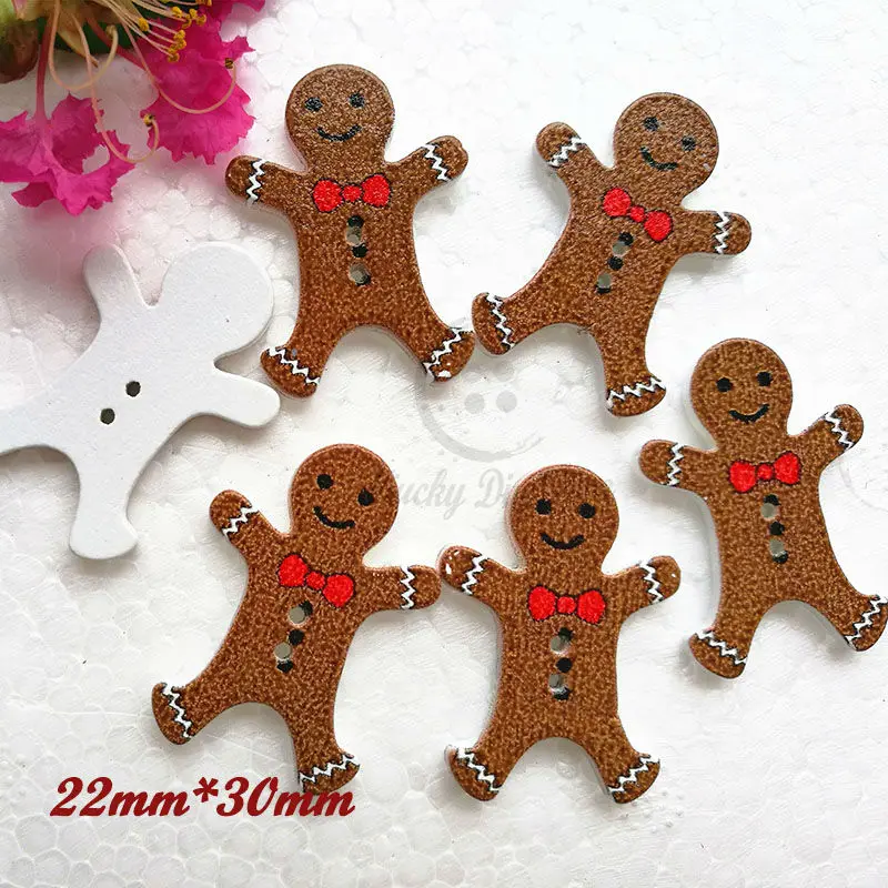 Christmas Buttons 144pcs Gingerbread Man wood buttons New year