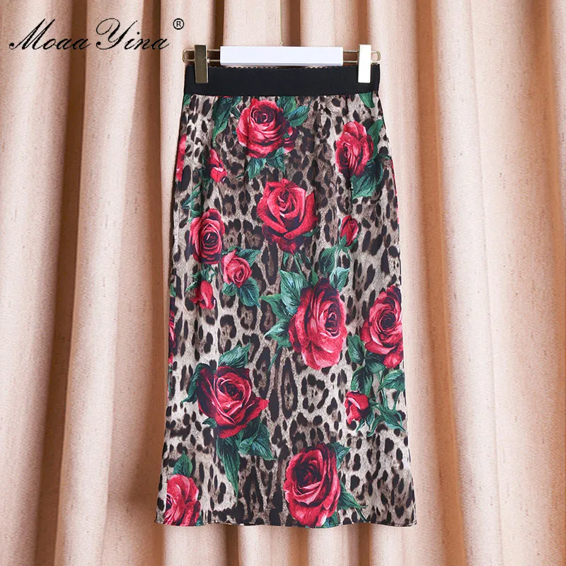 MoaaYina Леопард Роуз Floral Print пакет ягодицы пикантная элегантная юбка высокого