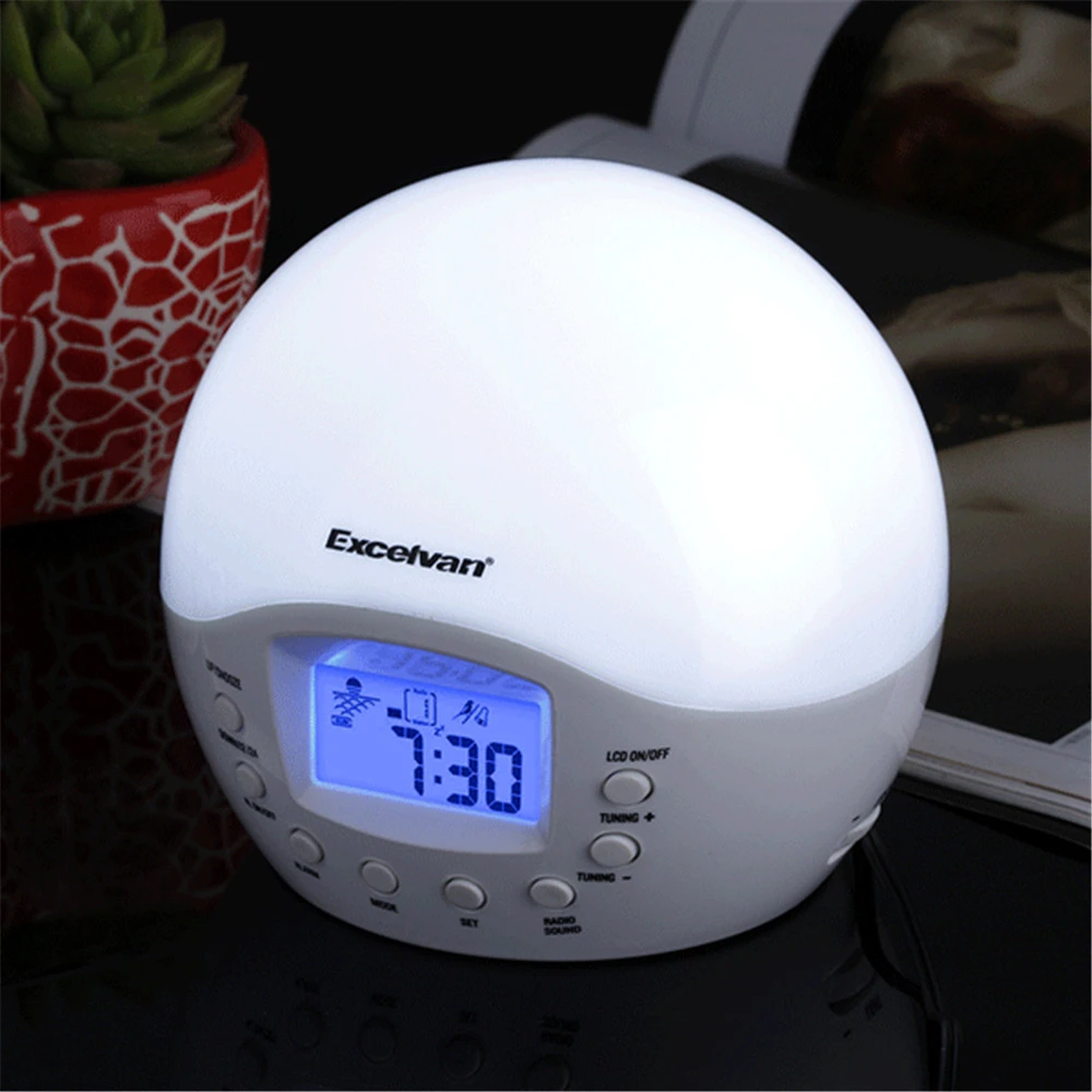 ortodoks blødende lag Excelvan Wake Up Light with Sunrise Simulation Alarm Clock FM Radio LED  watch Adjustable Light Nature Sounds alarm LCD Display|nature sounds|alarm  lcdnatural light - AliExpress