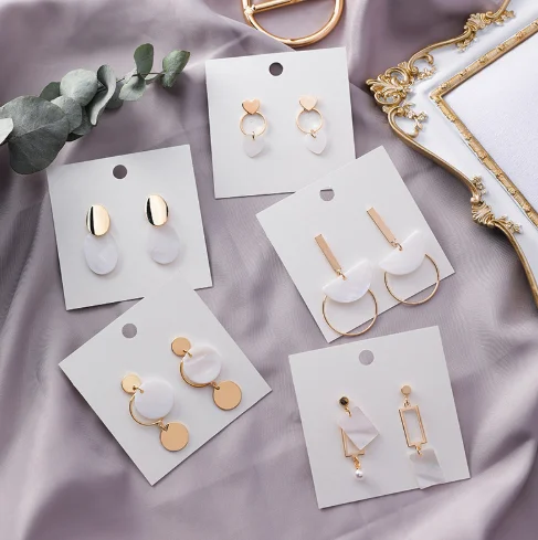 

2019 New Fashion Drop Earrings Geometric Oval Heart Square Shell Dangle Earrings For Women Hollow Metal Circle