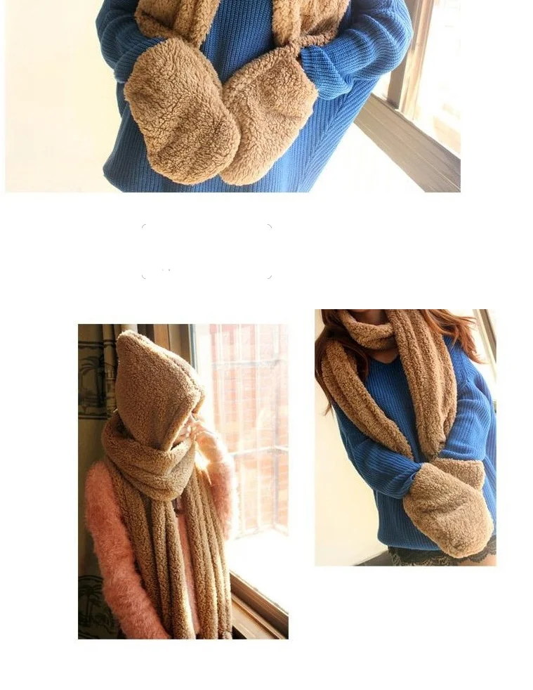 Осень-зима новые модные женские плюшевые шапки и шарфа Прихватки для мангала Одна деталь Кепки утолщение теплый женский с длинным