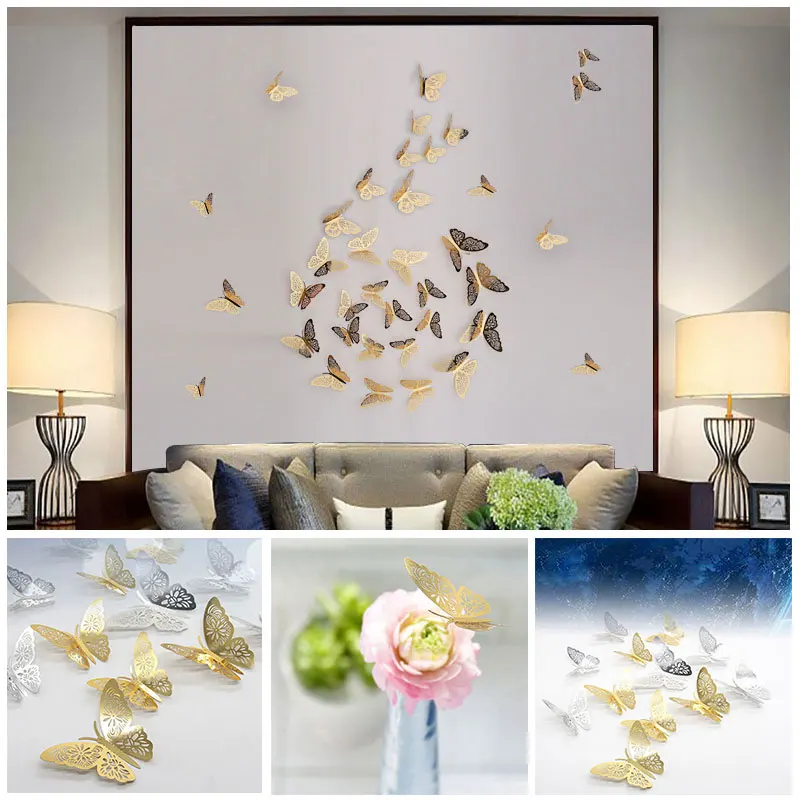 

3D Wall Stickers Butterfly Hollow Out Simulation Decor for Home Stage Background WXV Sale