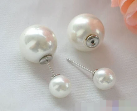 

Hot selling> free shipping 00358 white ROUND south sea shell PEARL stud EARRING -Bride jewelry free shipping
