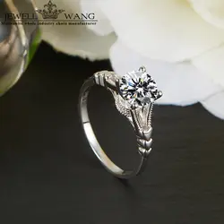 Jewellwang оригинальный 1.0ct Сертифицированный Moissanites обручальные кольца для женщин 18 К Настоящее Белое золото обручальное кольцо ювелирные