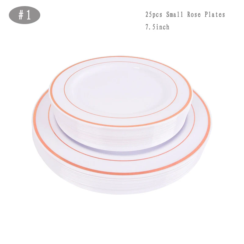 Розовое золото 25 шт одноразовые пластиковые тарелки для посуды 1 шт скатерть 7 шт воздушный шар для свадьбы детский душ принадлежности для дня рождения - Цвет: 25Small Rose Plates1