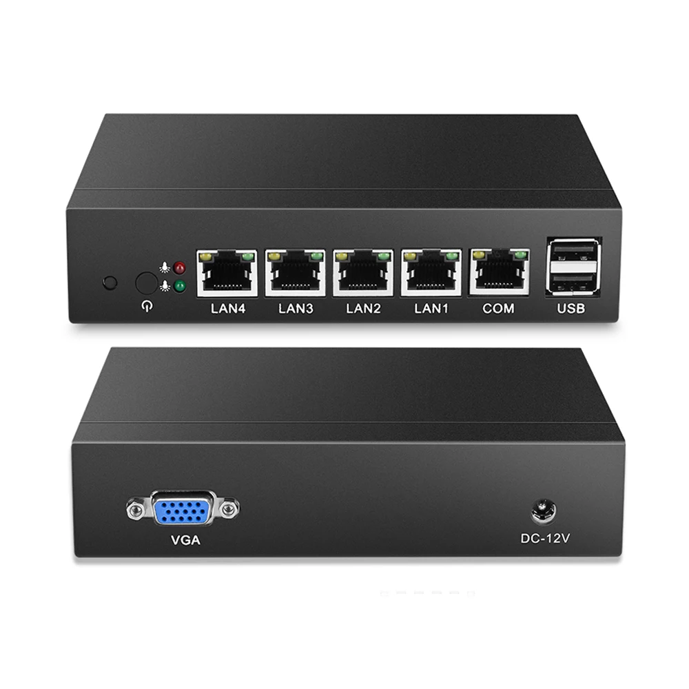 Без вентилятора Mini PC Quad-Core Celeron J1900 J1800 4 * Gigabit Ethernet LAN маршрутизатор брандмауэра мини настольный компьютер Windows 10/8/7 4-RJ45 - изображение