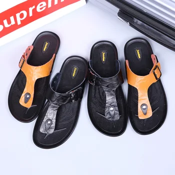 

Fashion Summer Men Rubber Slippers Handmade Leather Flip Flops For Men Comfortable Beach Classic Casual Flats Mens Luxury Shoes