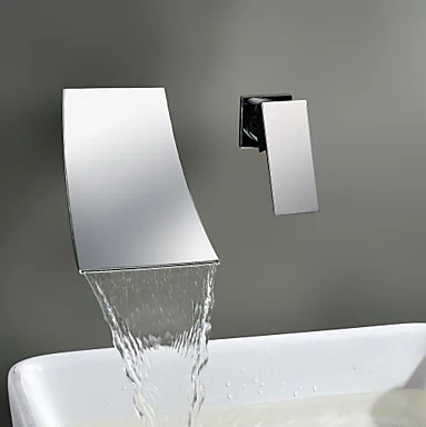 Bathroom Sink Faucet Single Handle Wall Mounted Chrome Waterfall Tub Spout Mixer 