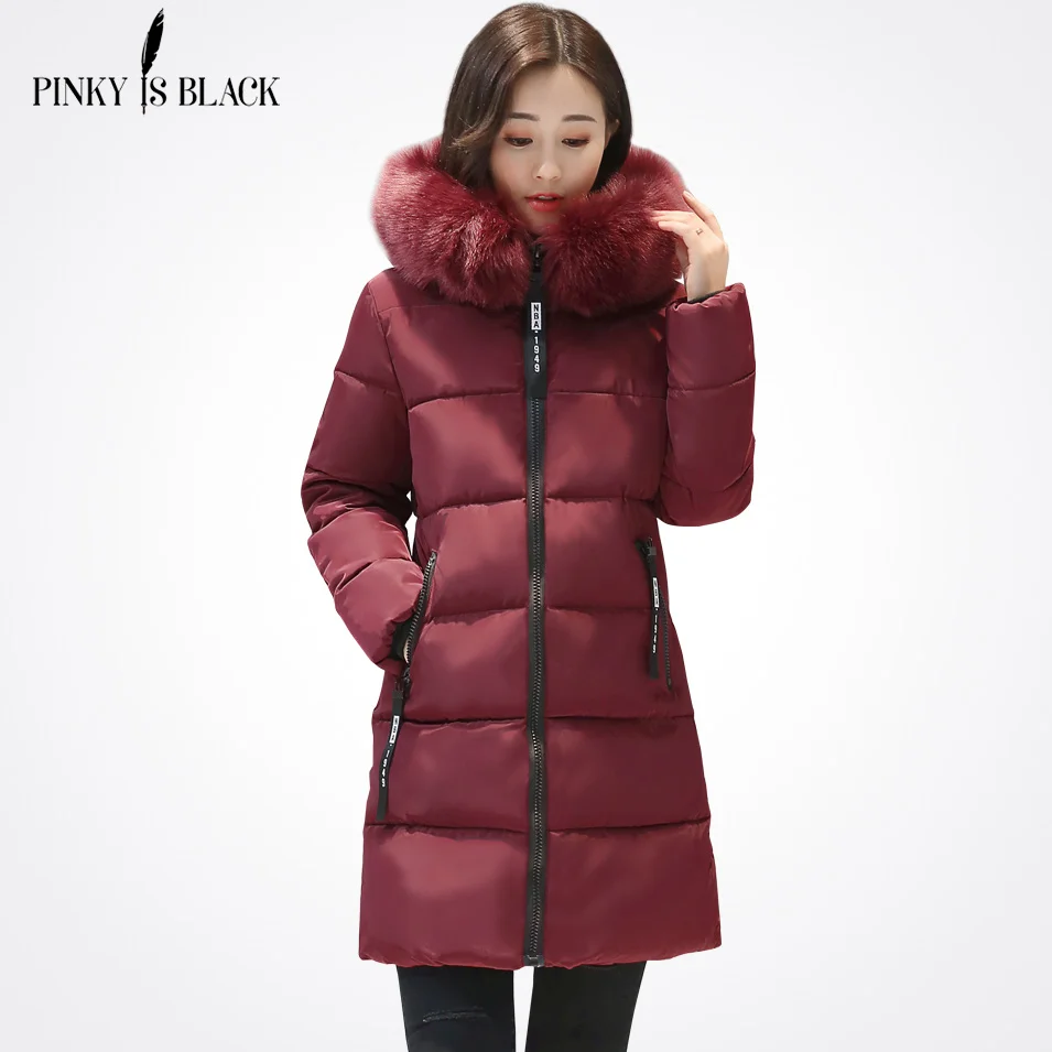 Pinky Is Black Winter Coat Women Jacket Warm Woman Long Parkas Female Overcoat High Quality Thick Fur Collar Down Cotton Coat
