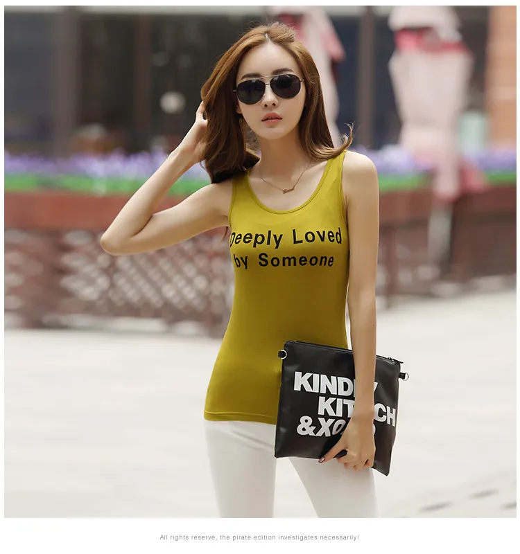 Summer Women Pure Color Letter Print Tanks Camisole Fitness T Shirt Tops 100% Cotton Singlet Plus Size Basic Tank Top WWQ169712