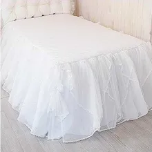 Free shipping Korean luxury with bed surface one piece solid color white lace bed skirt bedspread