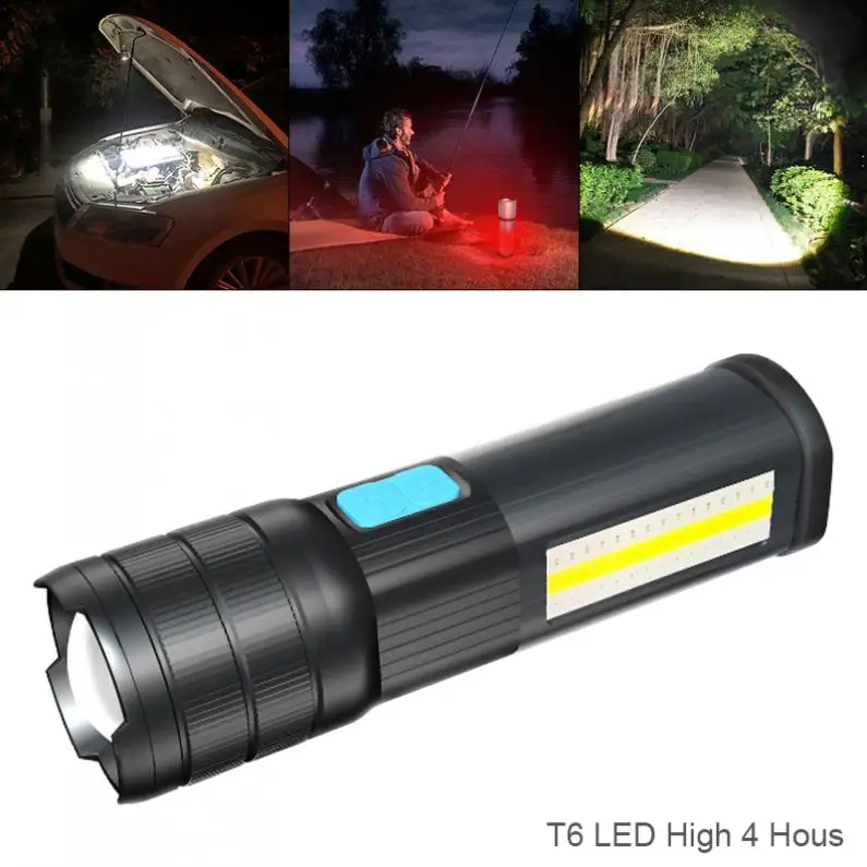 Режим подсветки 4 часа T6 LED 5 в COB USB зарядка Многофункциональный водонепроницаемый