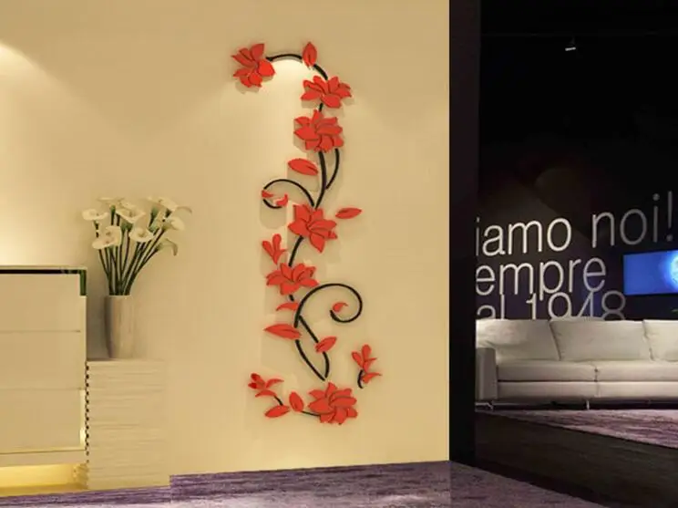 Acrylic 3D wall stickers creative rose flower rattan television living room wall home wall decoration stickers foreign trade