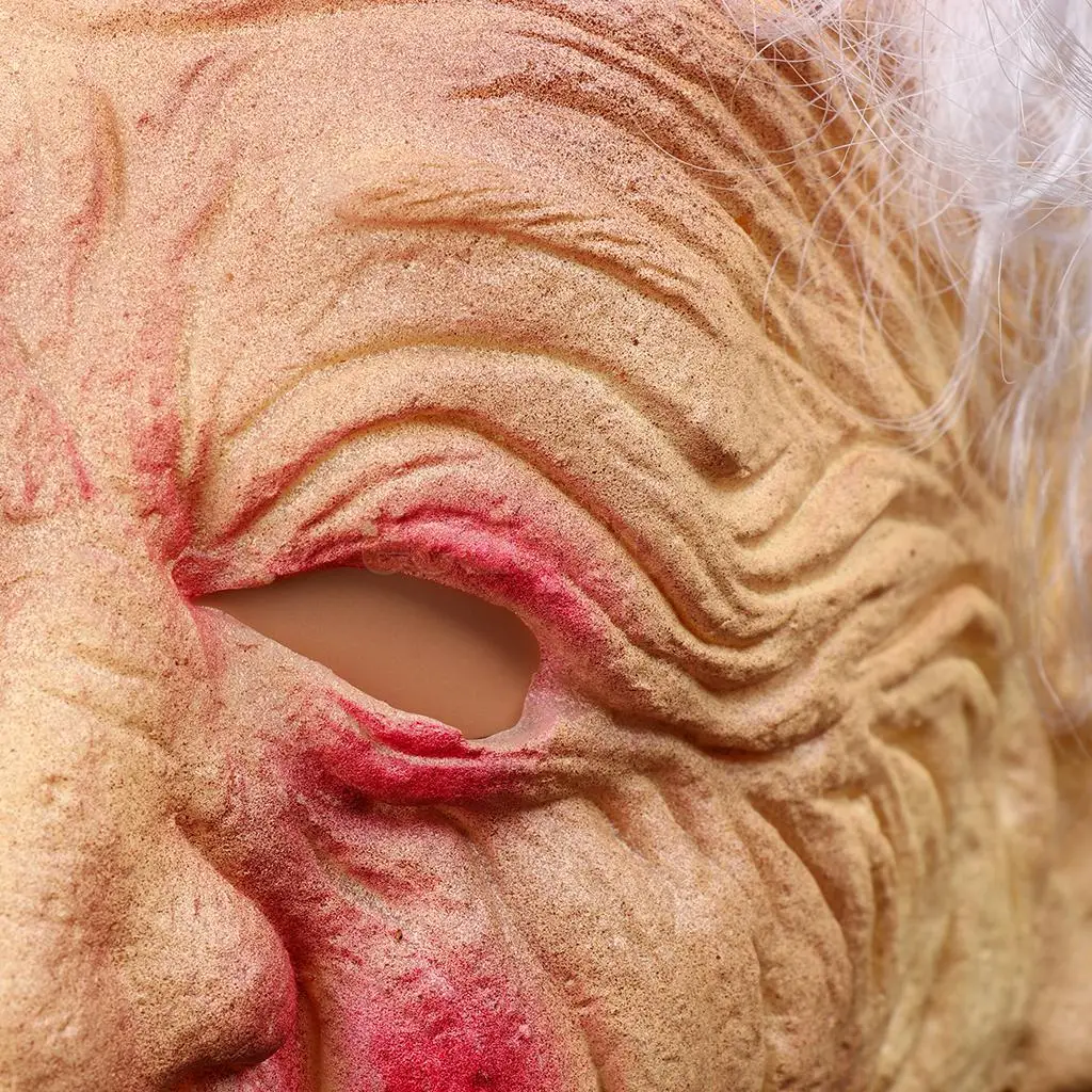 Creepy Party Front Face Masquerade Mask Halloween Prop Ugly Wrinkled Old Women Granny Fancy Dress Propsm Mask With White Hair