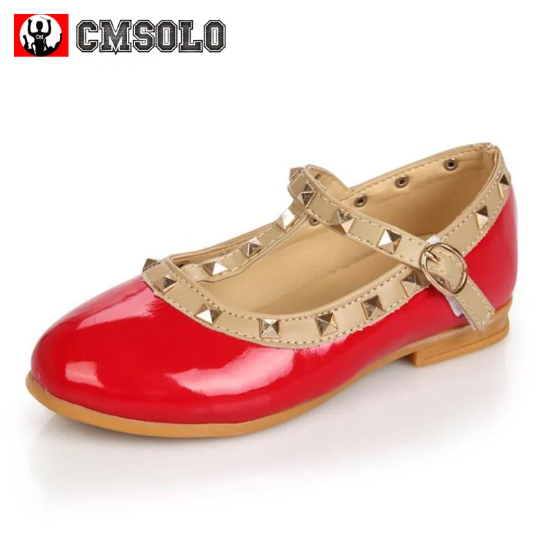 

CMSOLO Girls Kids Shoes Party Toddler Princess Single Anti-slip Buckle Rivet Decor Fashion PU Children Comfortable Flat Shoe New