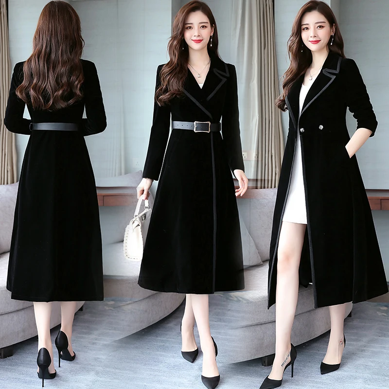 

Women Autumn Winter Coats Velvet Coat Slim Long Coat Velvet Casual Wool Blend Jacket Outwear